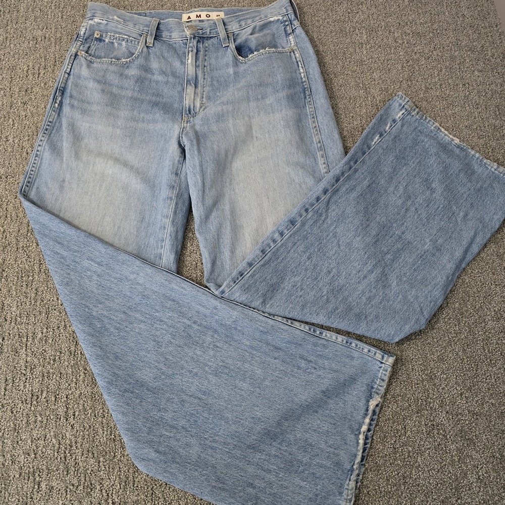 AMO Frida Jeans Womens 29 Light Wash High Rise Wide Leg 100% Cotton Made in LA